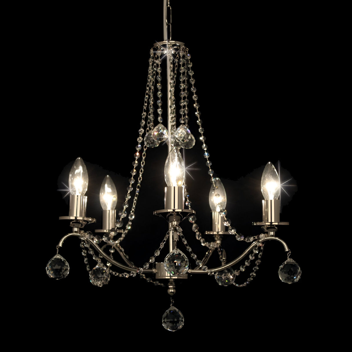 Evana 5 Light Crystal Chandelier - Nickel