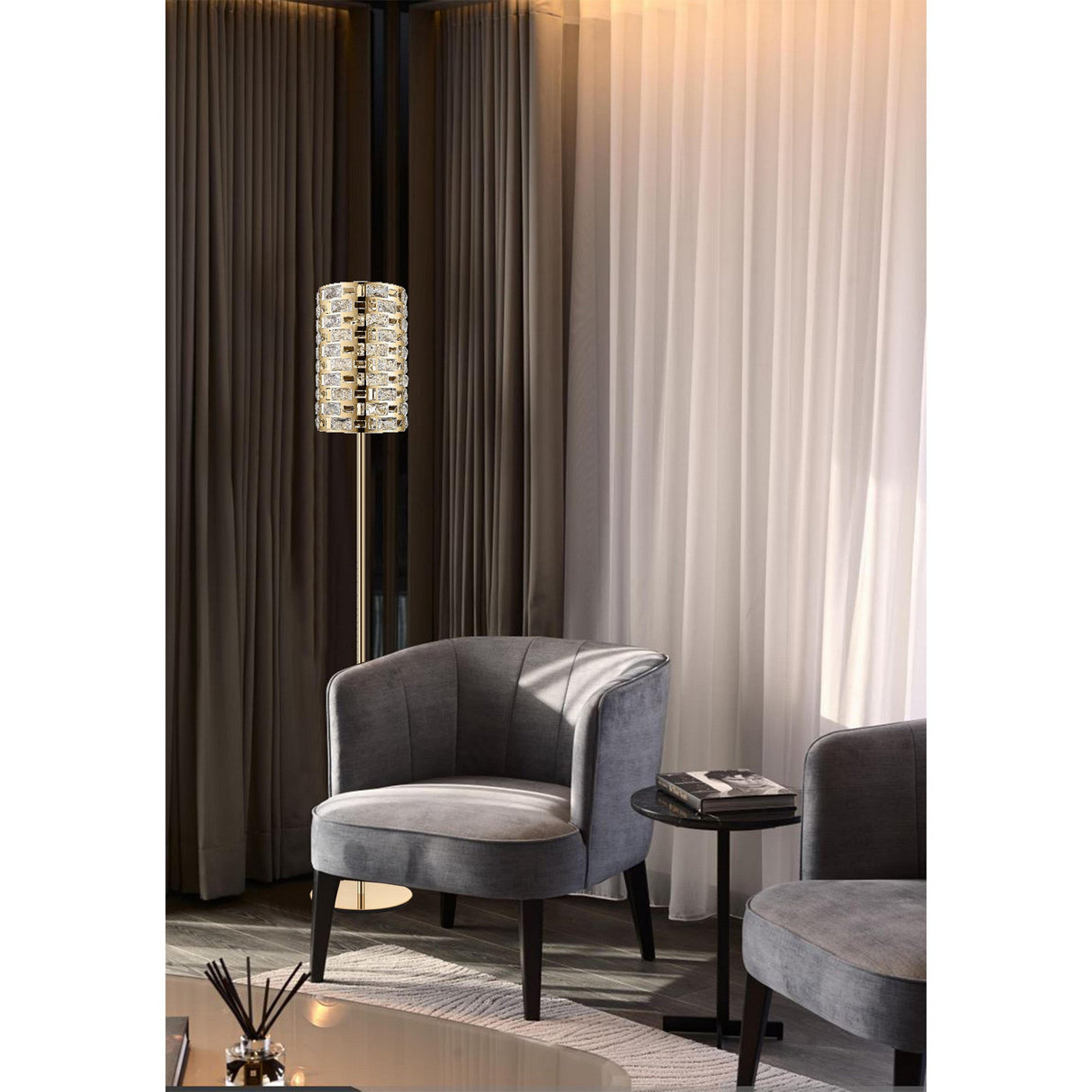 Solara 3 Light Crystal Floor Lamp - Gold