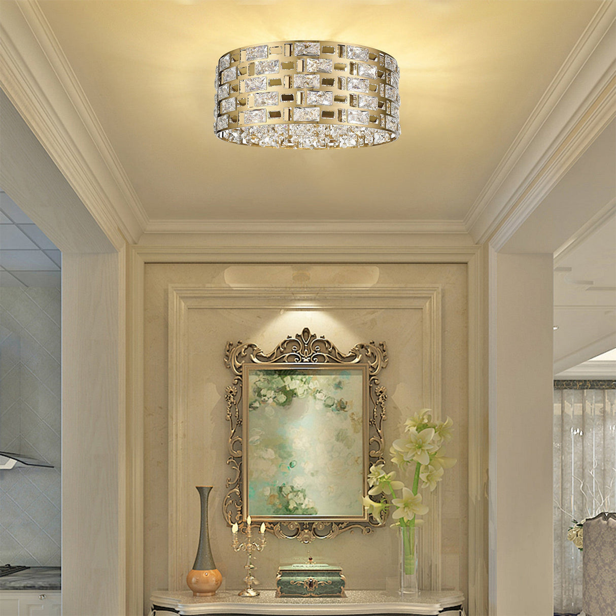 Solara 5 Light Crystal Flush Light - Gold