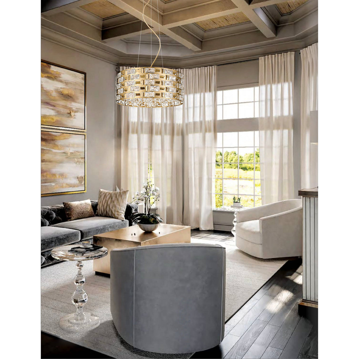 Solara 6 Light Crystal Suspension Light - Gold