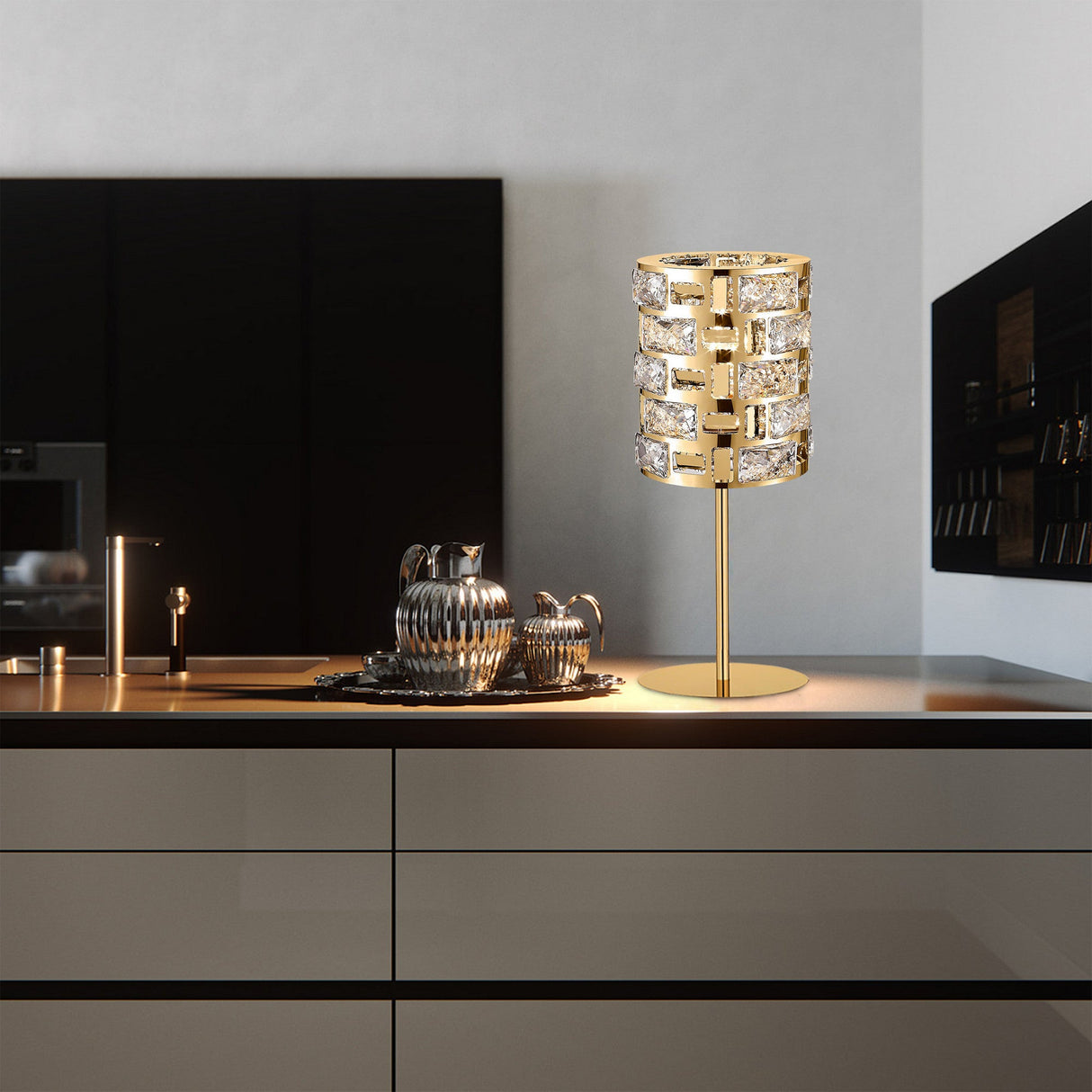 Solara 1 Light Crystal Table Lamp - Gold