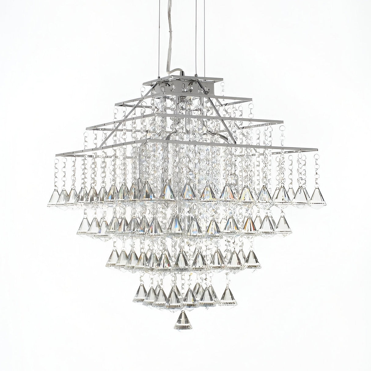 Luma 6 Light Crystal Pyramid-Tiered Chandelier - Chrome
