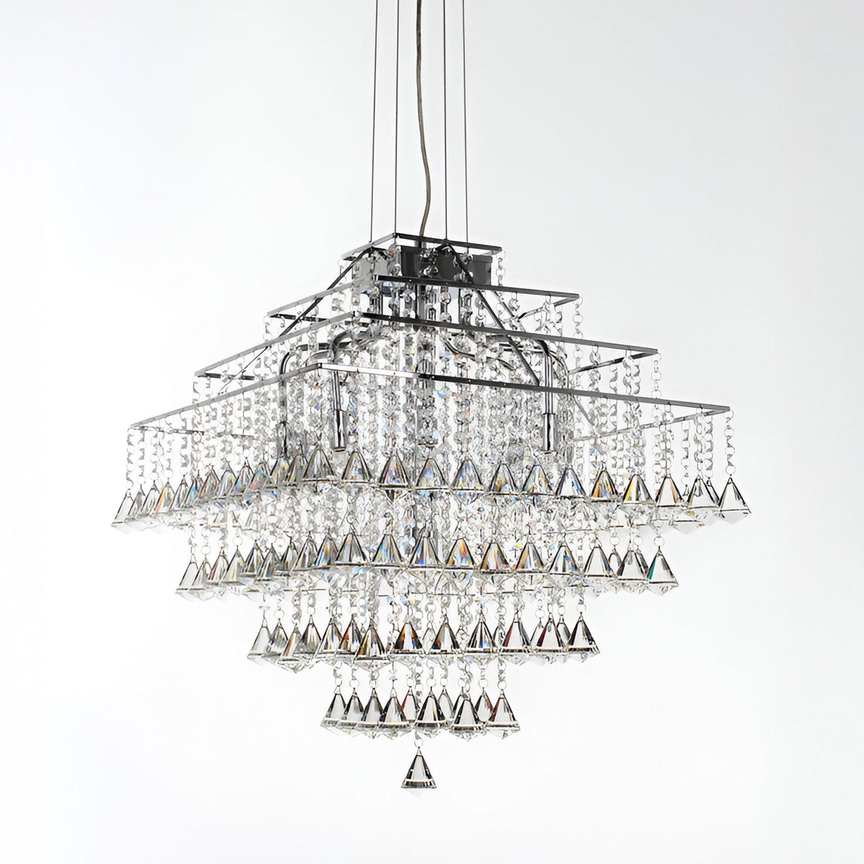Luma 12 Light Crystal Pyramid-Tiered Chandelier - Chrome