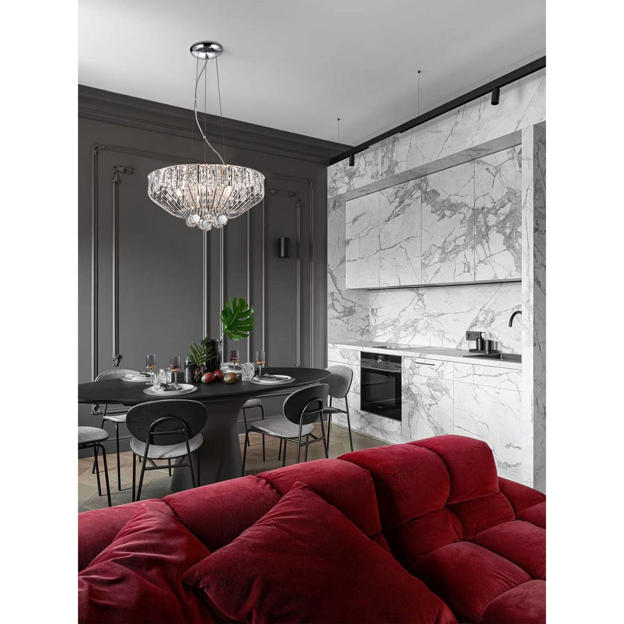 Varo 5 Light Crystal Suspension Light - Chrome