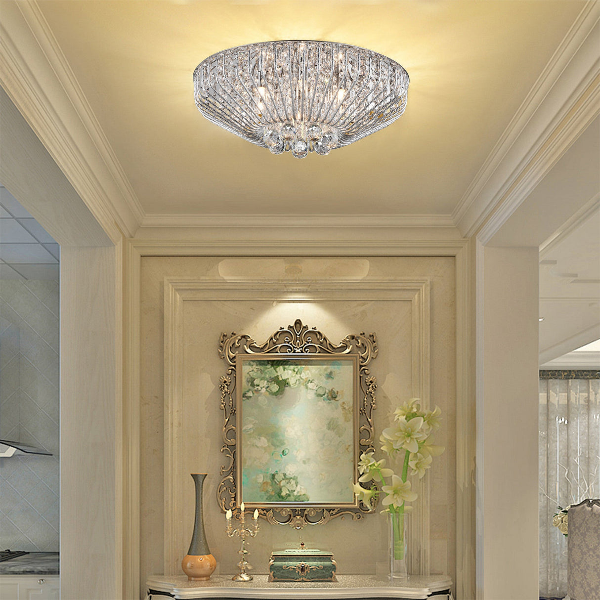 Varo 6 Light Crystal Flush Light - Chrome