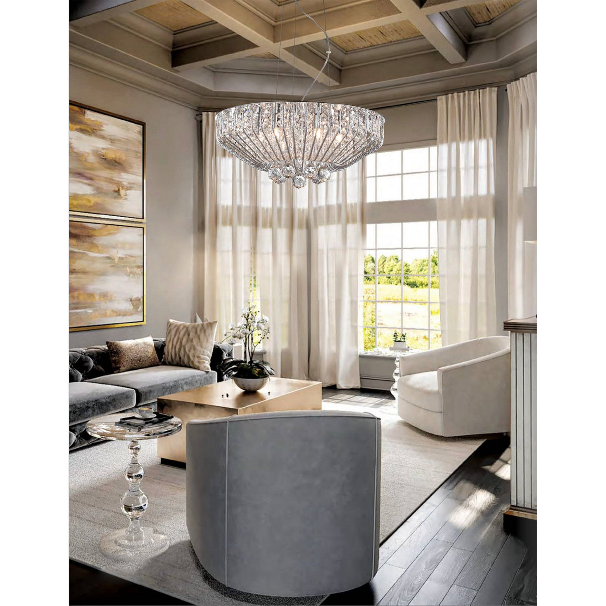 Varo 7 Light Crystal Suspension Light - Chrome
