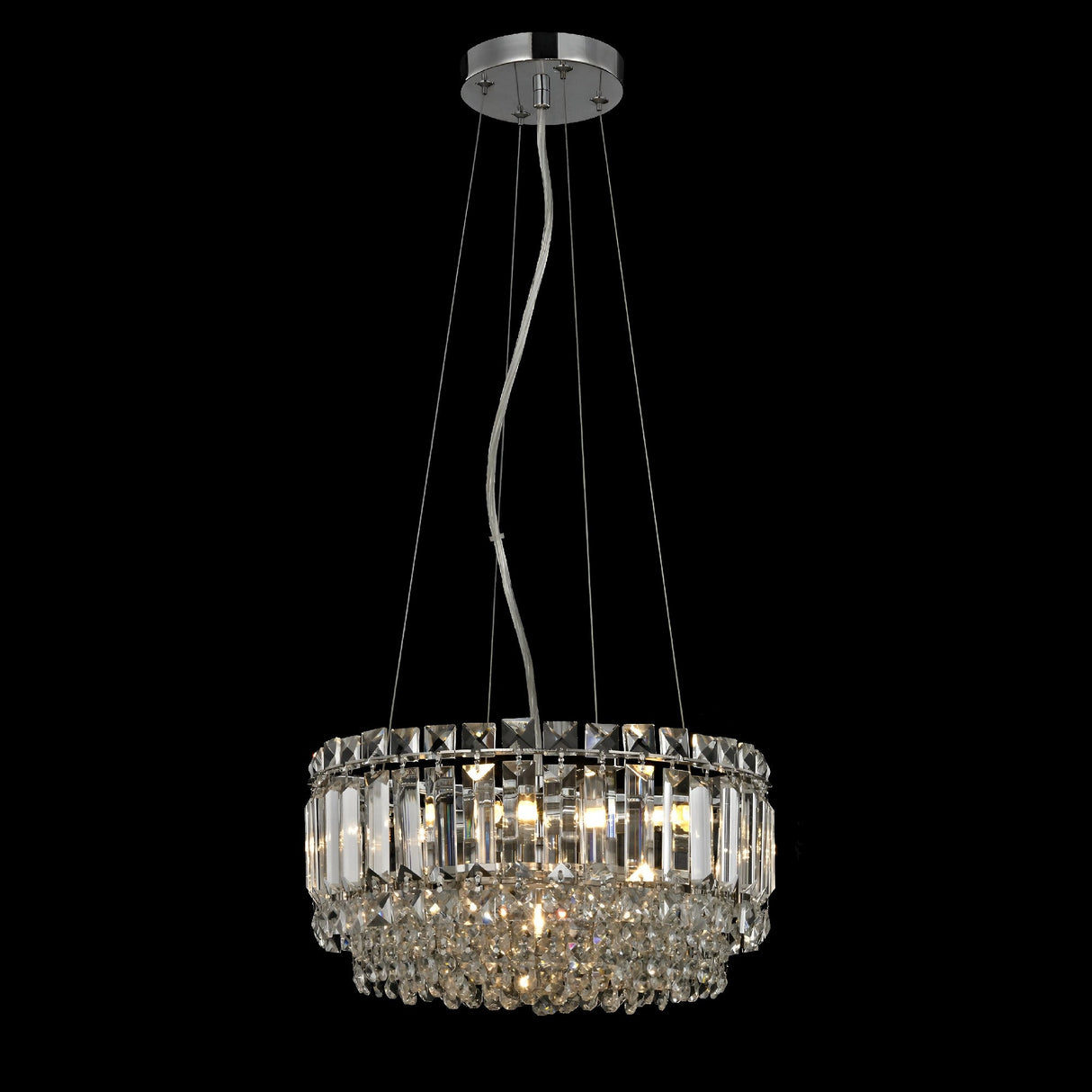 Alvera 5 Light Round Crystal Suspension Light - Chrome