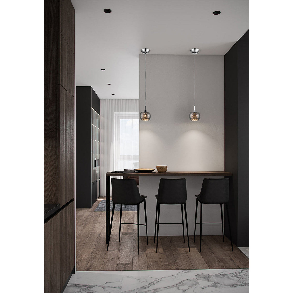 Delya 1 Light Glass & Crystal Beads Pendant Light - Chrome