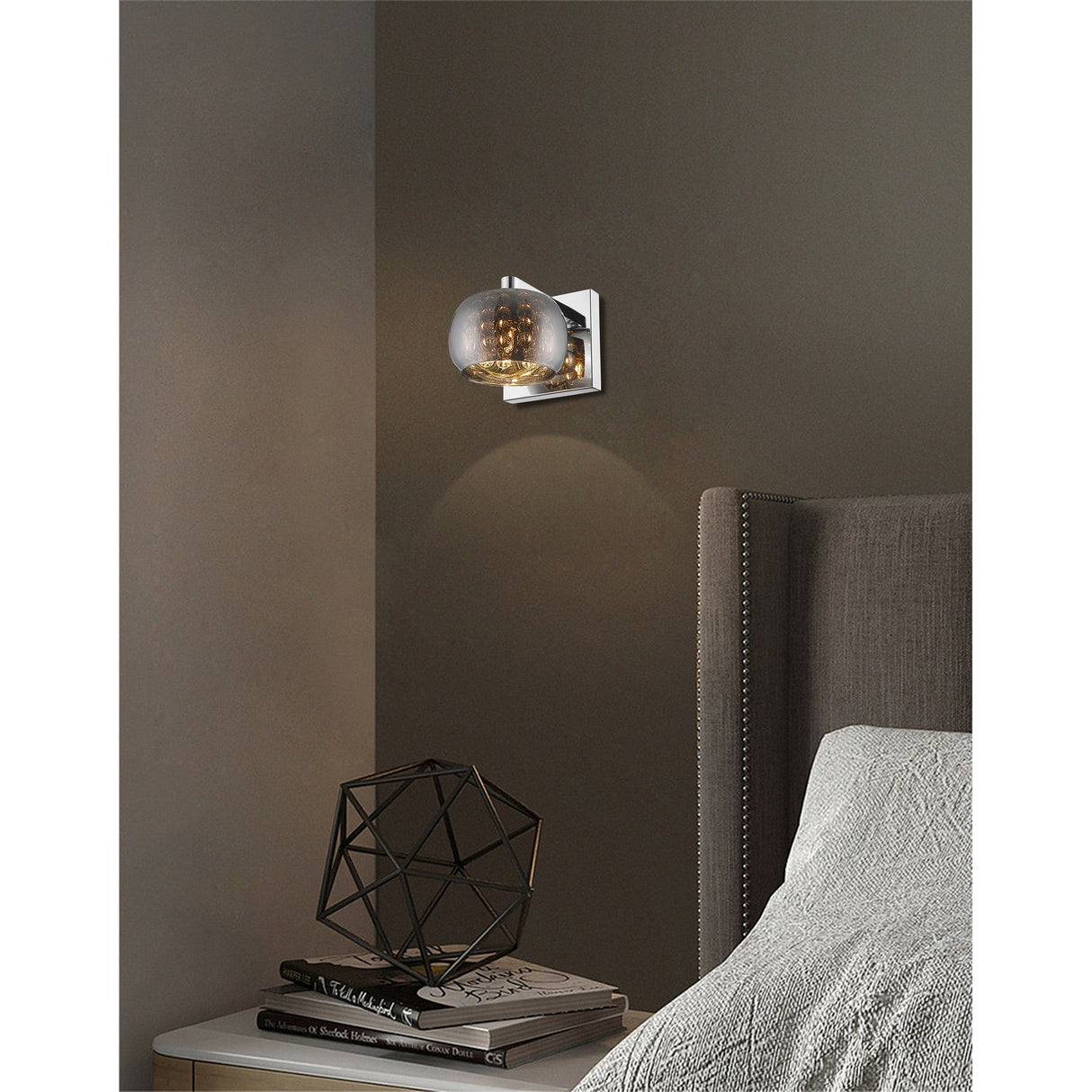 Delya 1 Light Glass & Crystal Beads Wall Light - Chrome