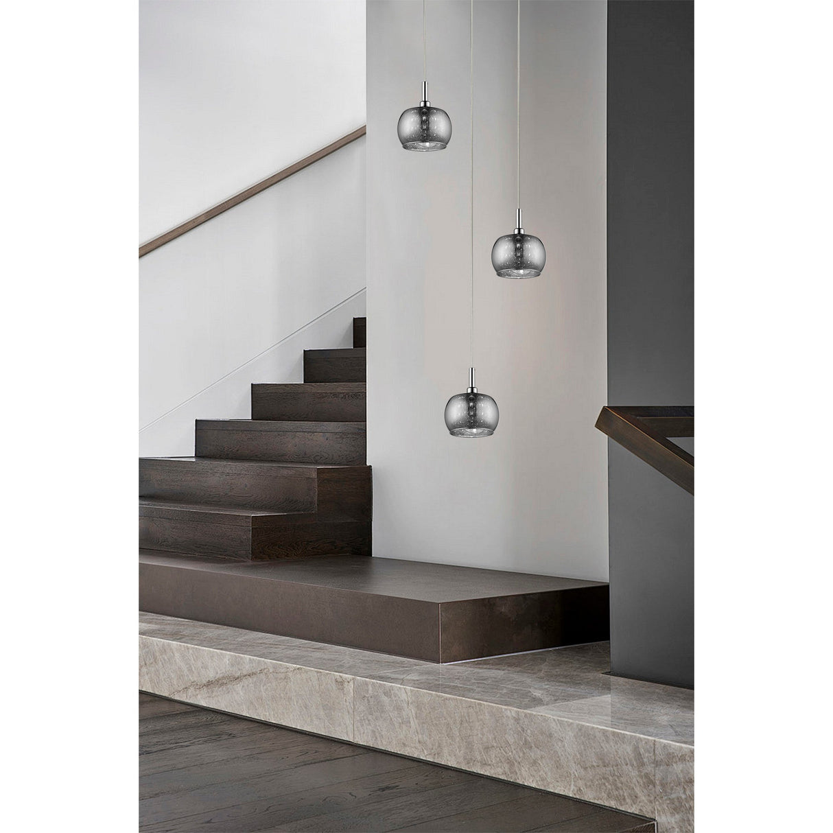 Delya 3 Light Glass & Crystal Beads Cluster Pendant Light - Chrome