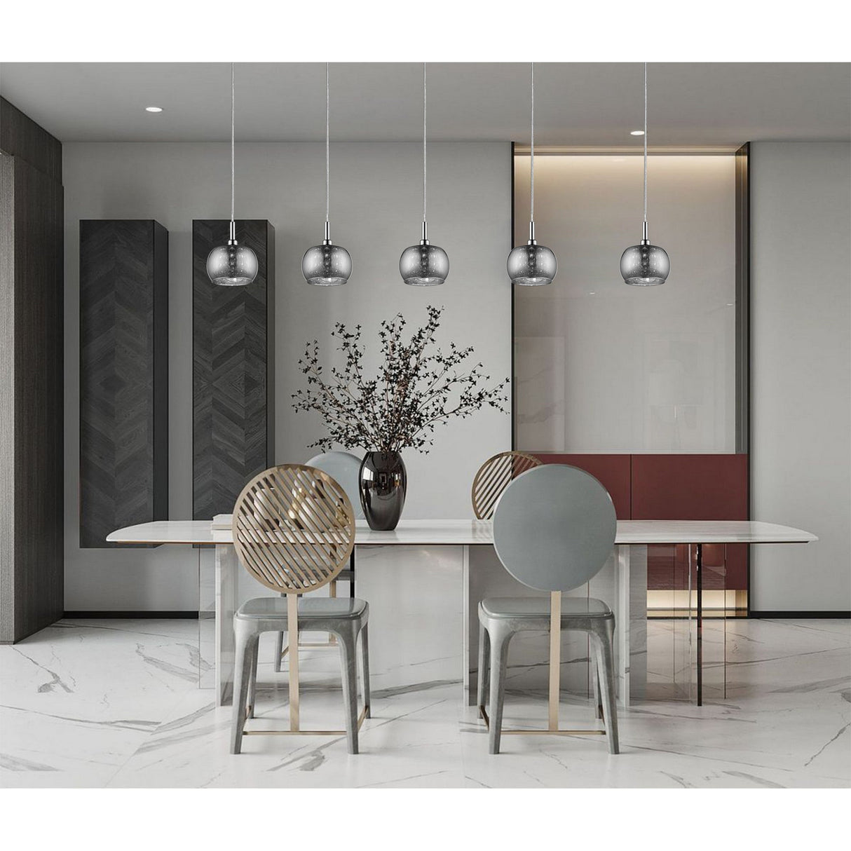 Delya 5 Light Glass & Crystal Beads Bar Pendant Light - Chrome