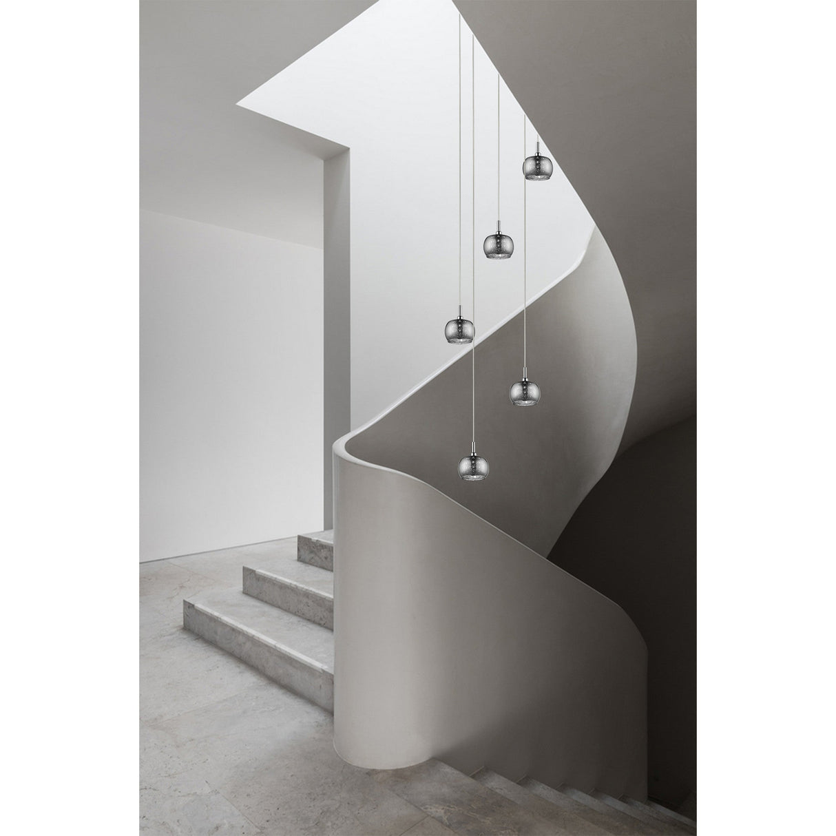 Delya 5 Light Glass & Crystal Beads Cluster Pendant Light - Chrome