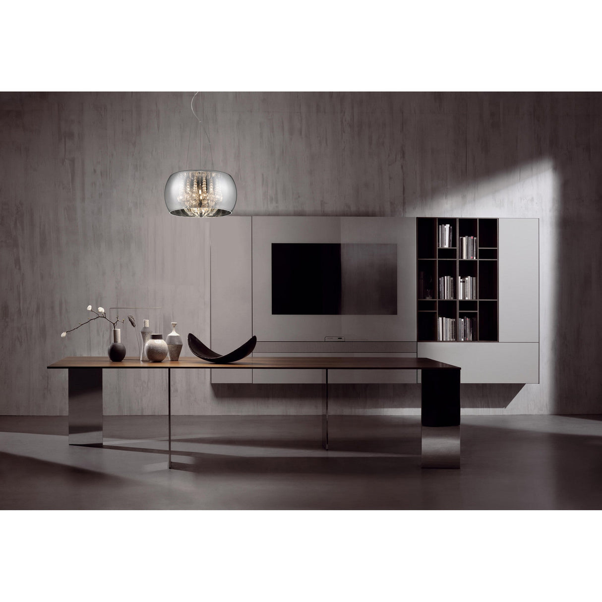 Delya 6 Light Glass & Crystal Beads Suspension Light - Chrome