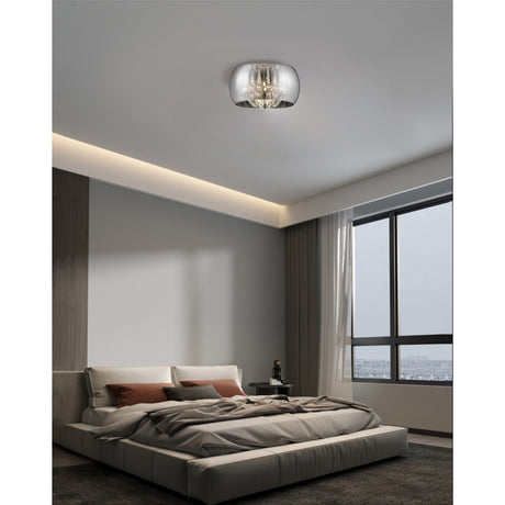 Delya 6 Light Glass & Crystal Beads Flush Light - Chrome