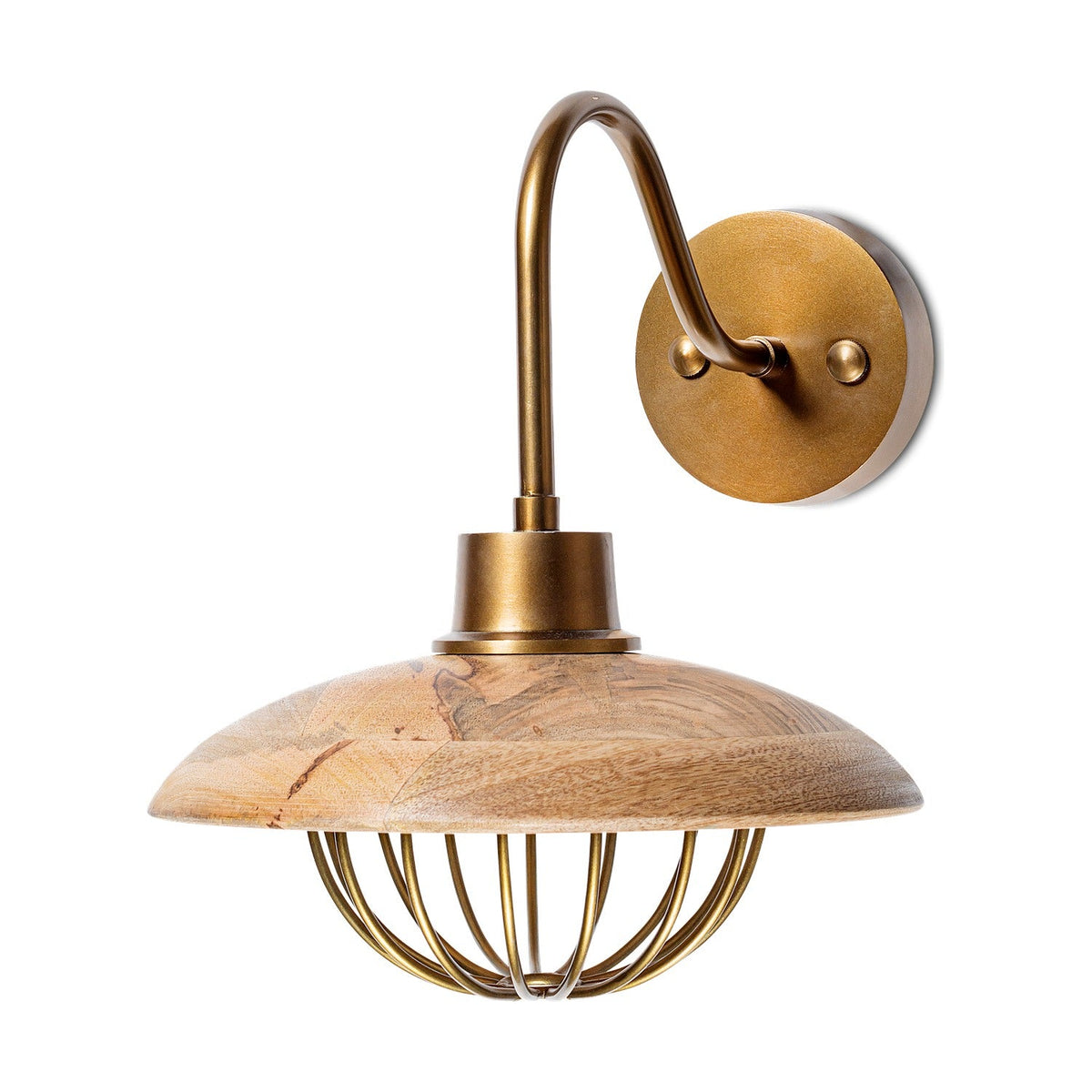 Chakai Mango Wood Wall Light - Natural & Antique Brass