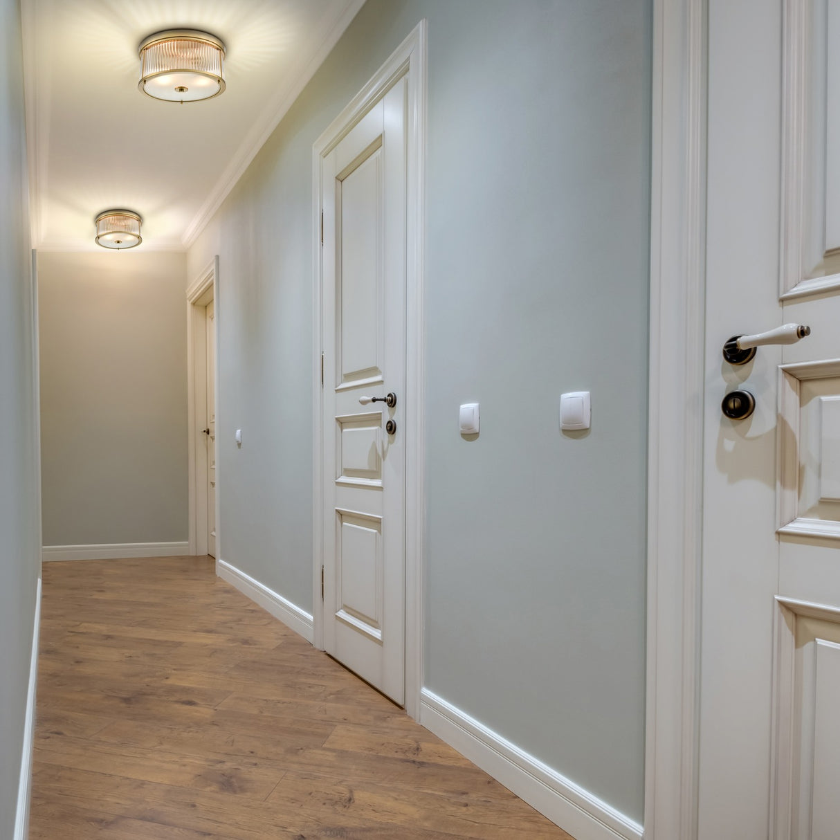 Decima 5 light ceiling light in satin nickel finish, shown in a room setting