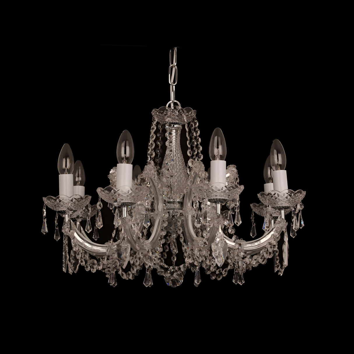 Queenlight 8 Light Armed Glass & Czech Republic Crystal Chandelier - Chrome