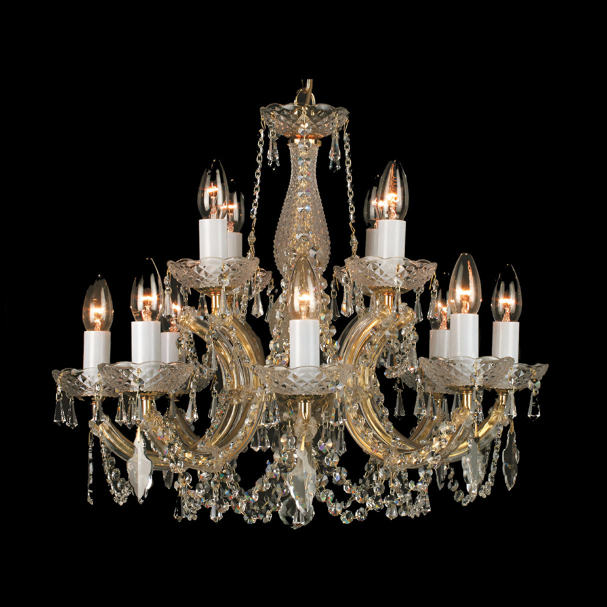 Queenlight 12 Light Armed Glass & Czech Republic Crystal Chandelier - Gold