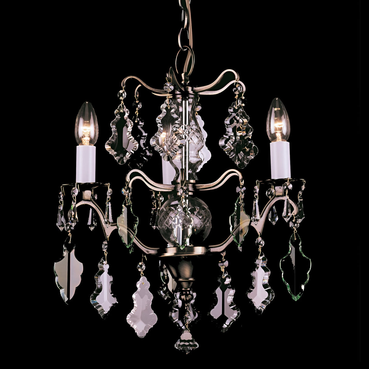Louven 3 Light Hand Cut Crystal Chandelier - Antique Brass