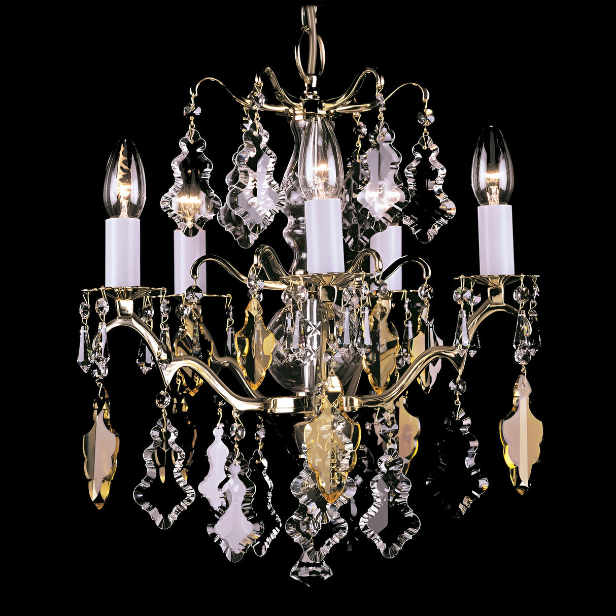Louven 5 Light Hand Cut Crystal Chandelier - Polished Brass