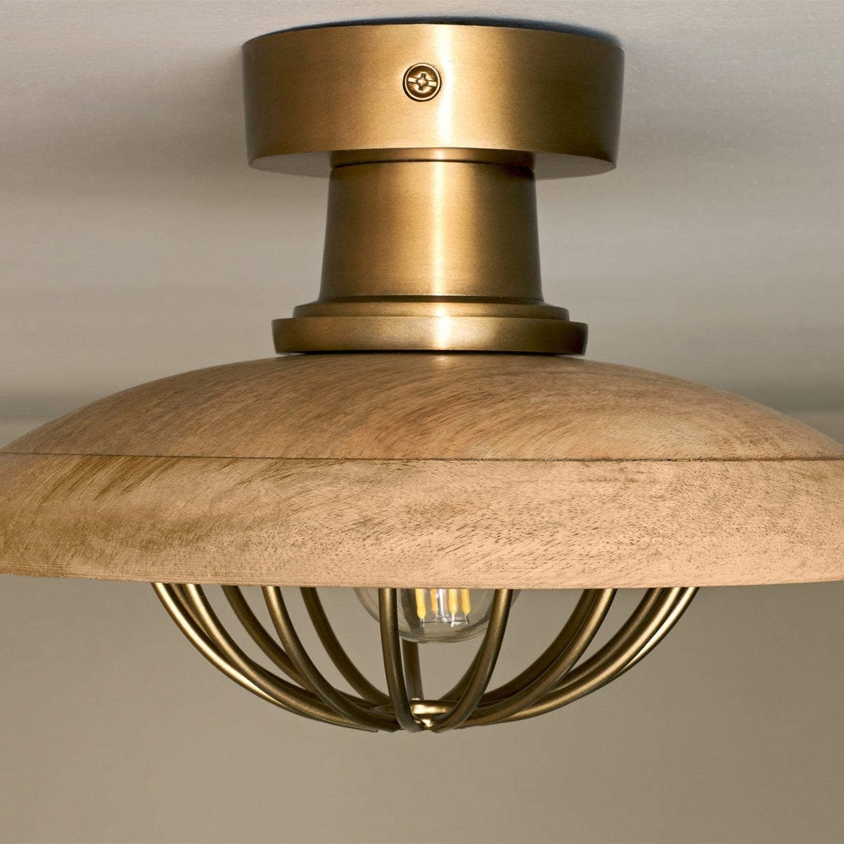 Chakai Wood & Metal Flush Ceiling Light - Natural