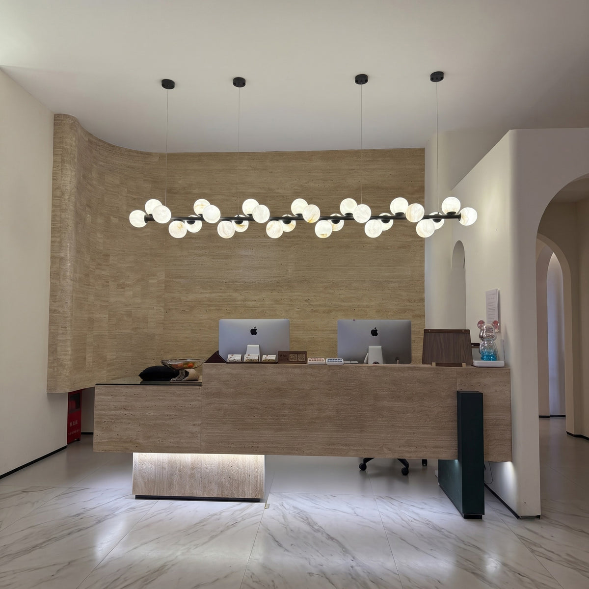 Axis 27 Light Alabaster Linear Chandelier - Matte Black