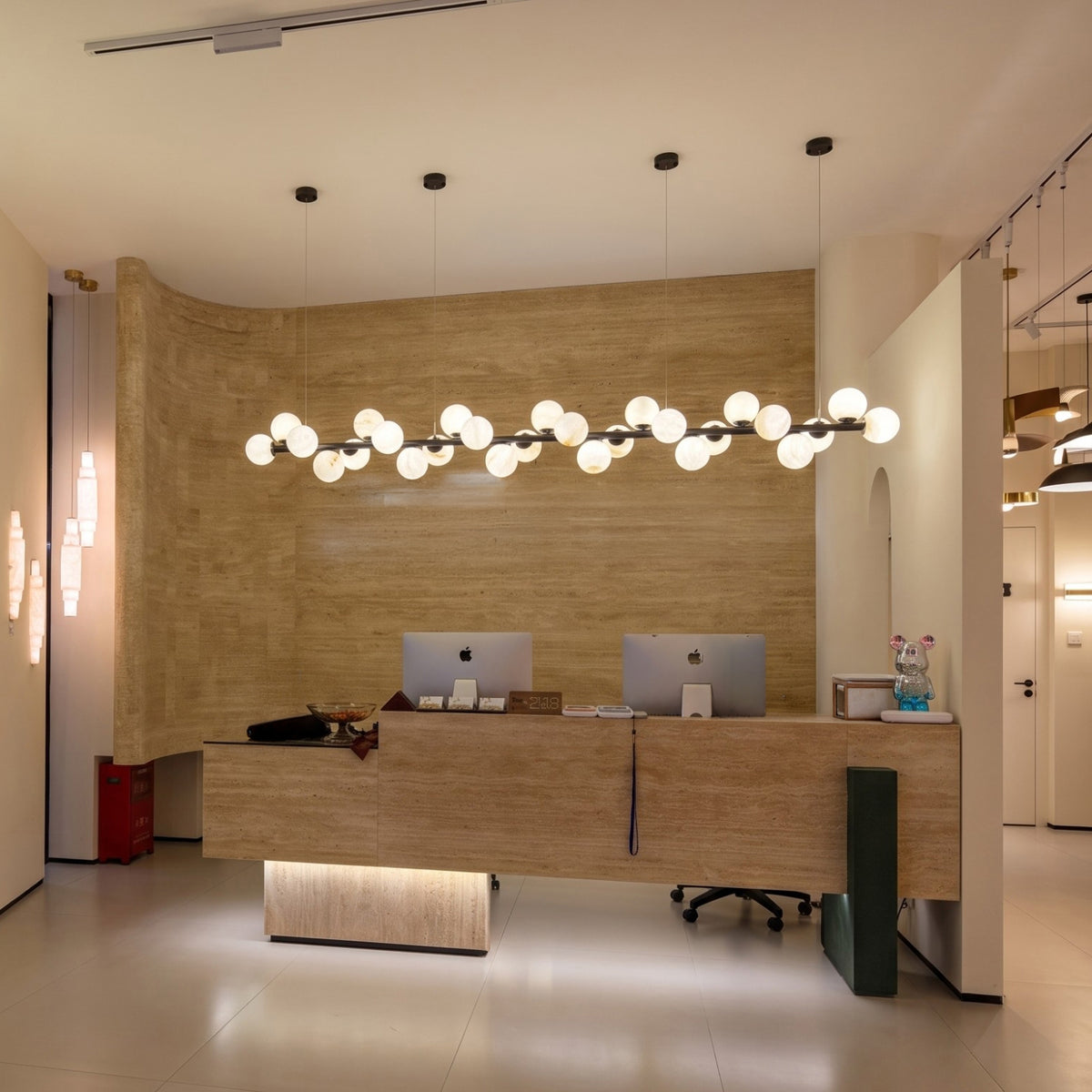 Axis 27 Light Alabaster Linear Chandelier - Matte Black