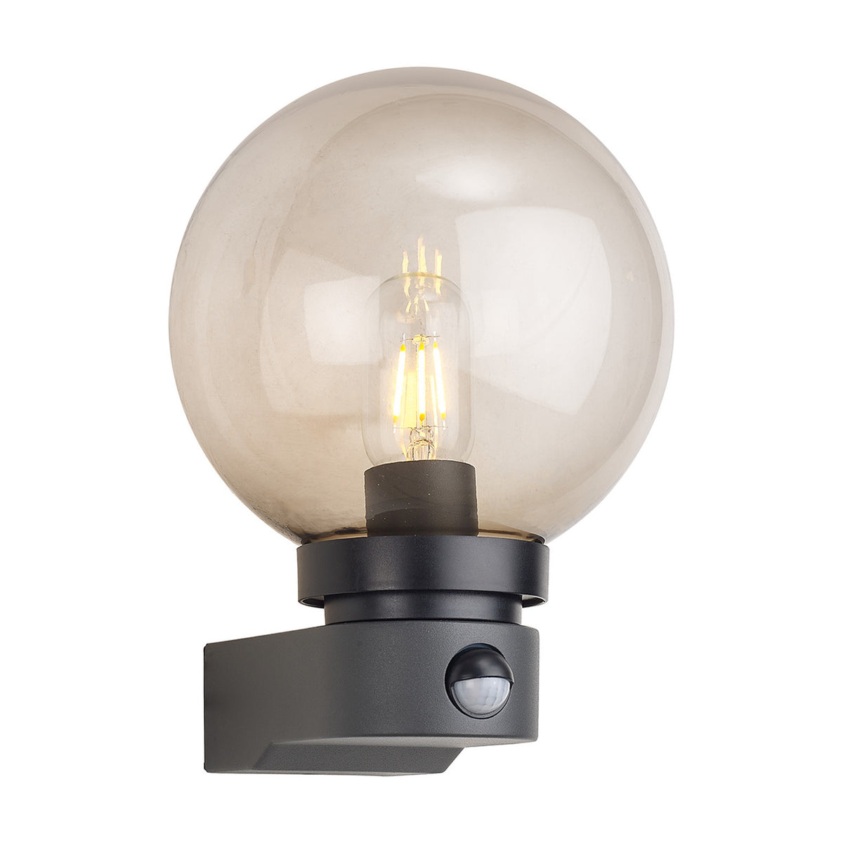 Milo IP54 Globe Outdoor Wall Light 27.3cm High Smoke - Dark Grey