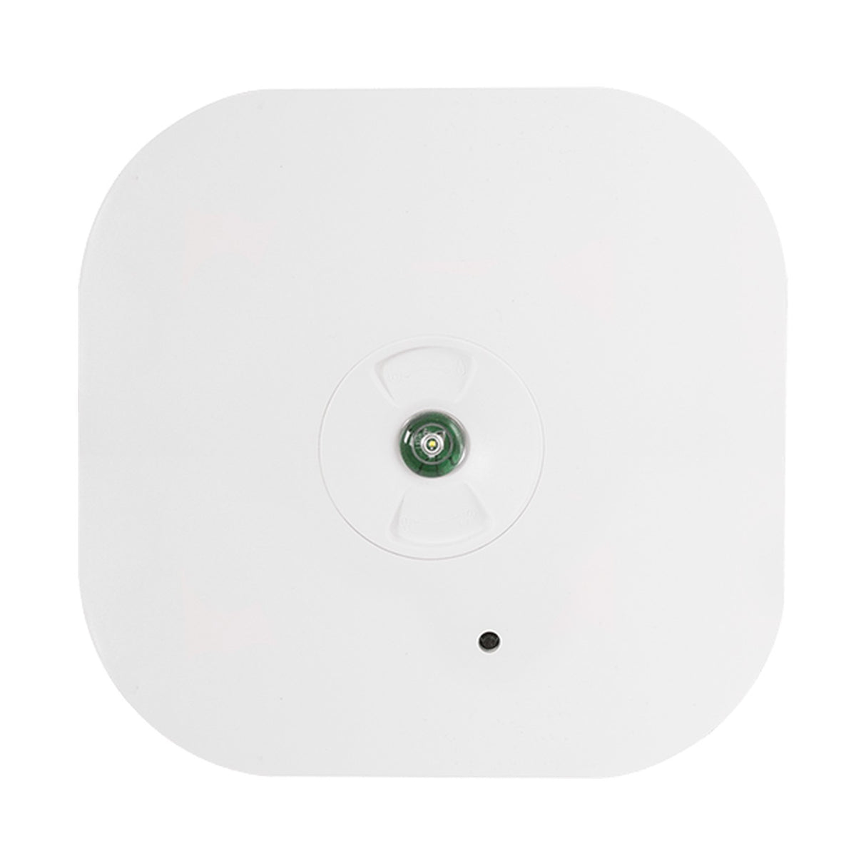 ESP Duceri square white surface-mount emergency LED downlight with central lens and self test indicator, 3W IP44, on a plain white background.