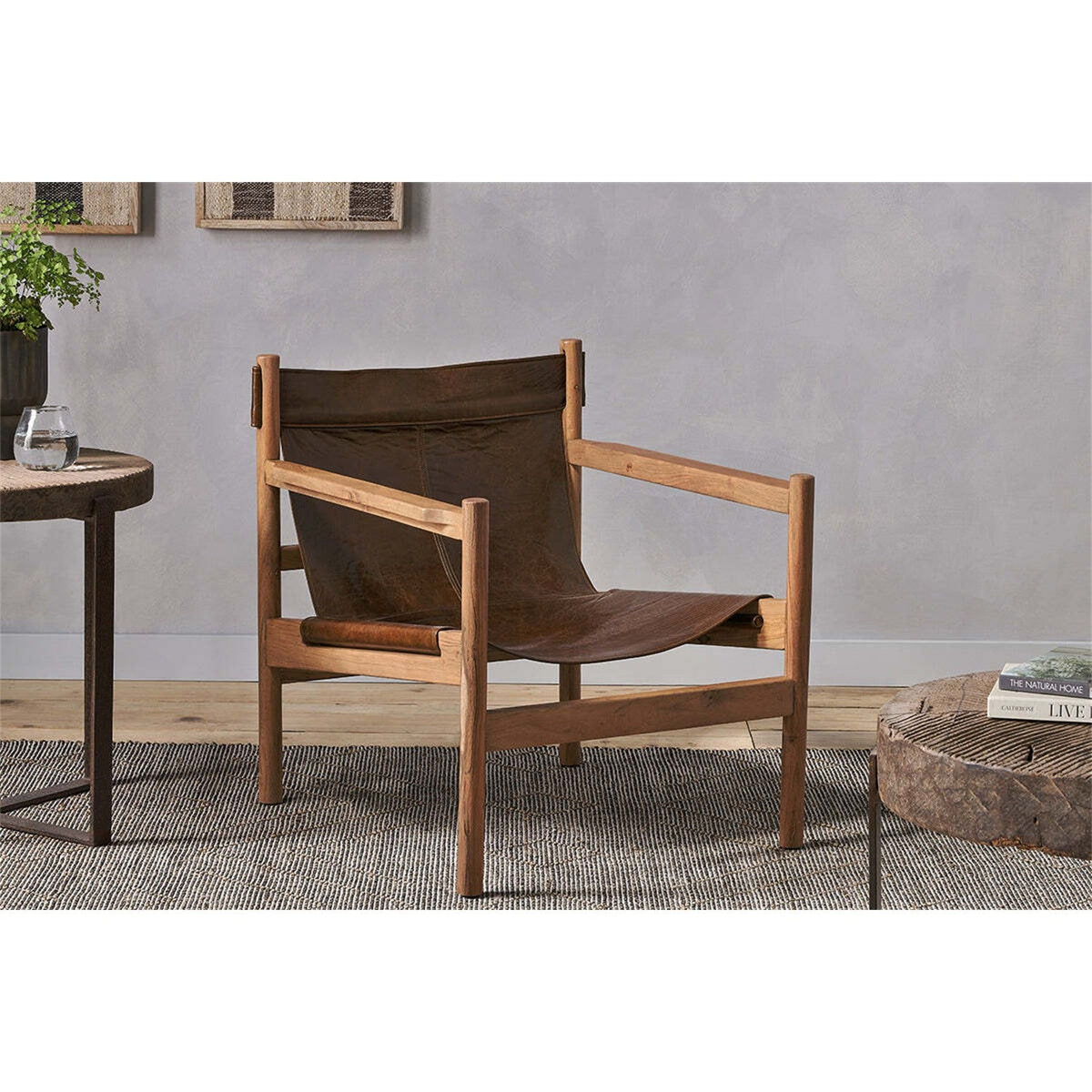 Dalibar Acacia & Buffalo Leather Armchair - Tan