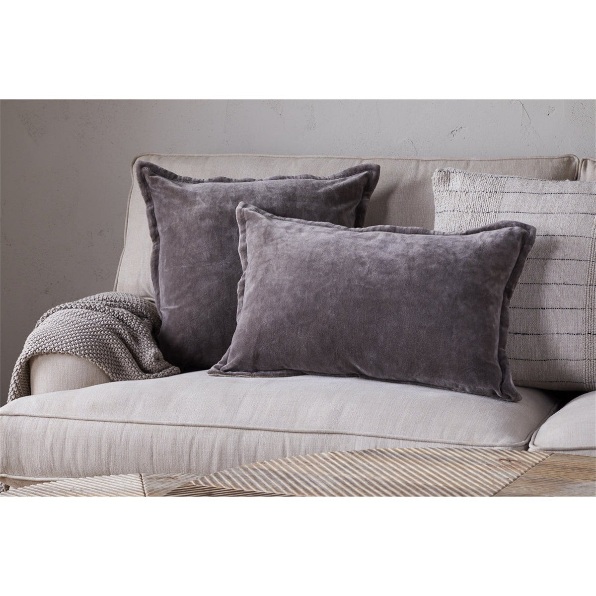 Dhara 60 x 40cm Velvet Cushion Cover - Charcoal