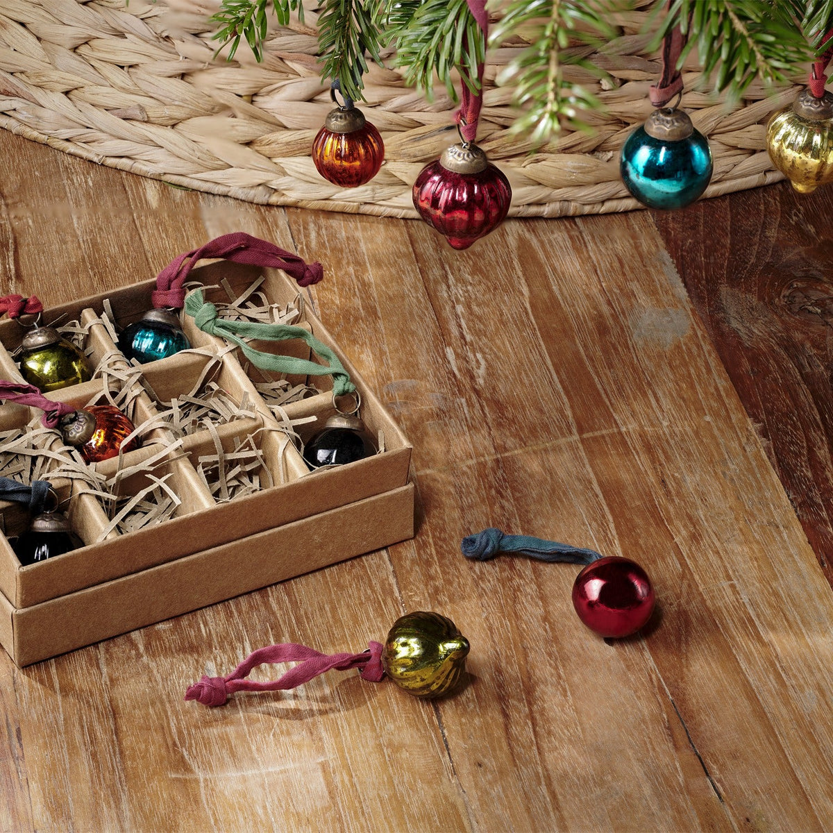 Dew Drop Glass Baubles - Mixed Antique - Set of 12