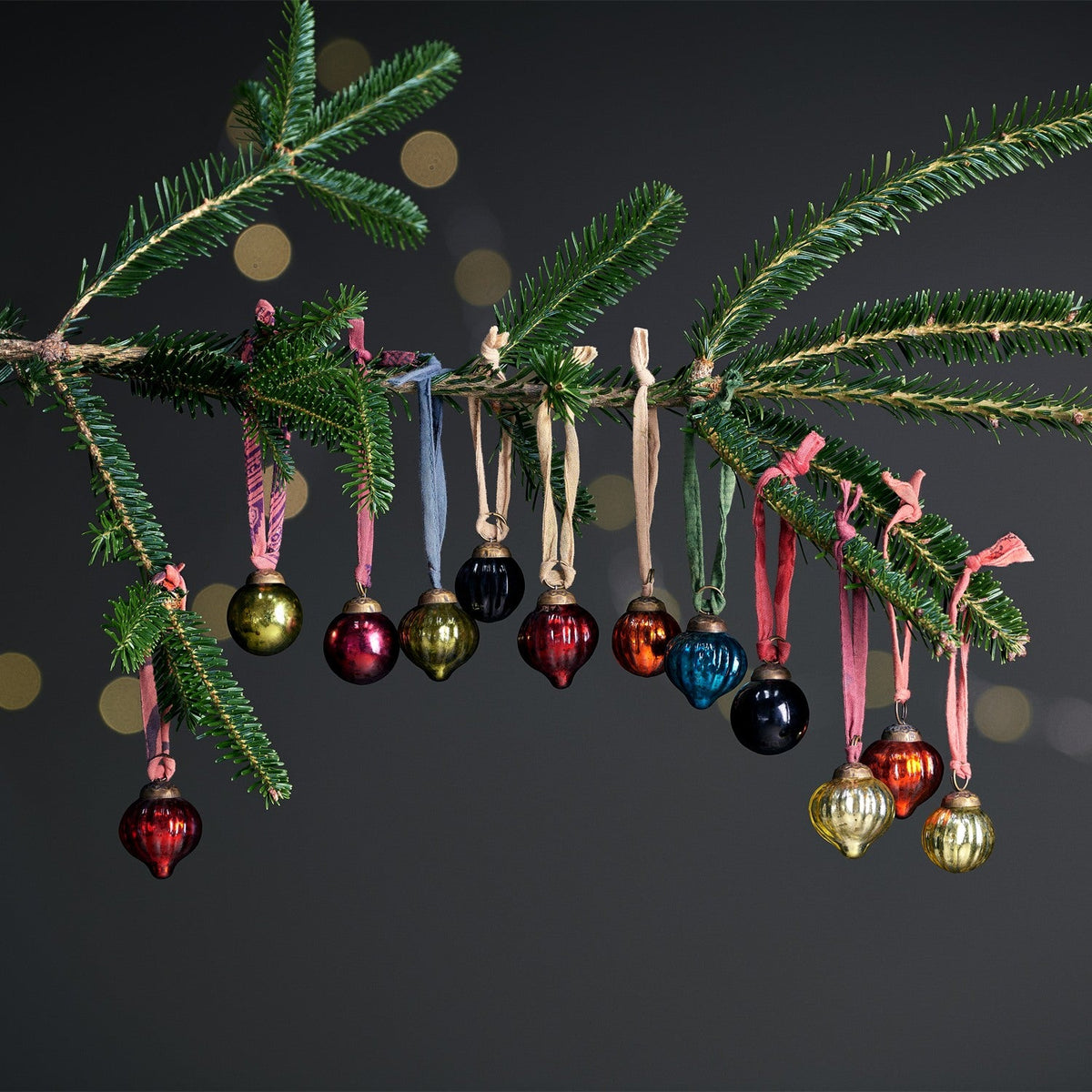 Dew Drop Glass Baubles - Mixed Antique - Set of 12