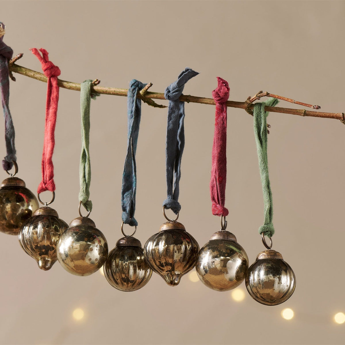 Dew Drop Glass Baubles - Antique Gold - Set of 12