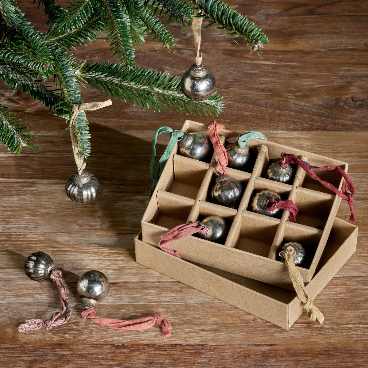 Dew Drop Glass Baubles - Antique Gold - Set of 12