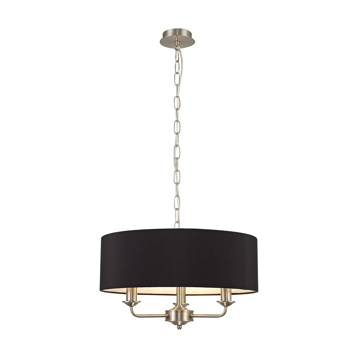Banyan 3 Light E14 Iron Pendant Light 45cm Black - Satin Nickel