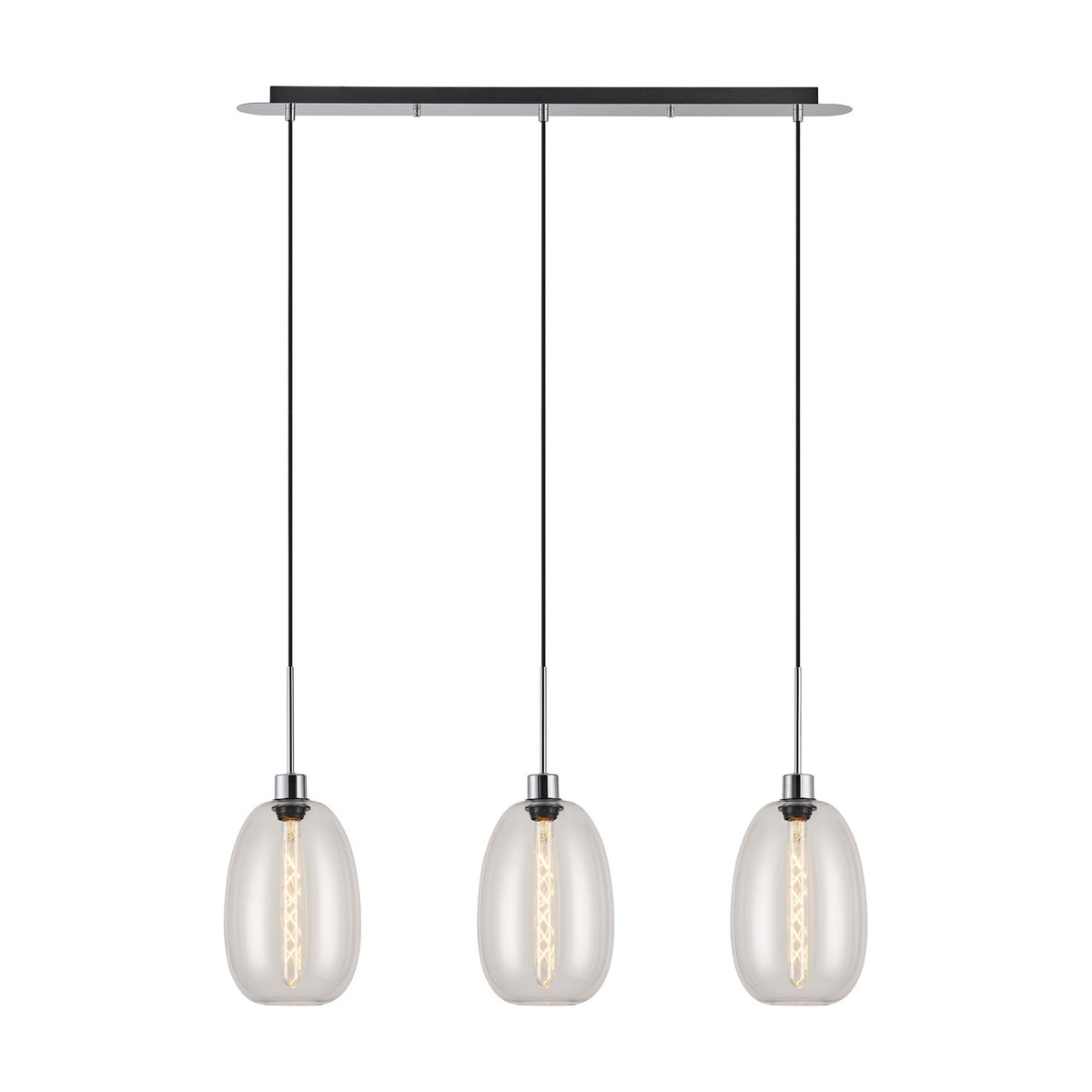 Lori 3 Light E27 Pendant Light 85cm Drop Clear - Polished Chrome
