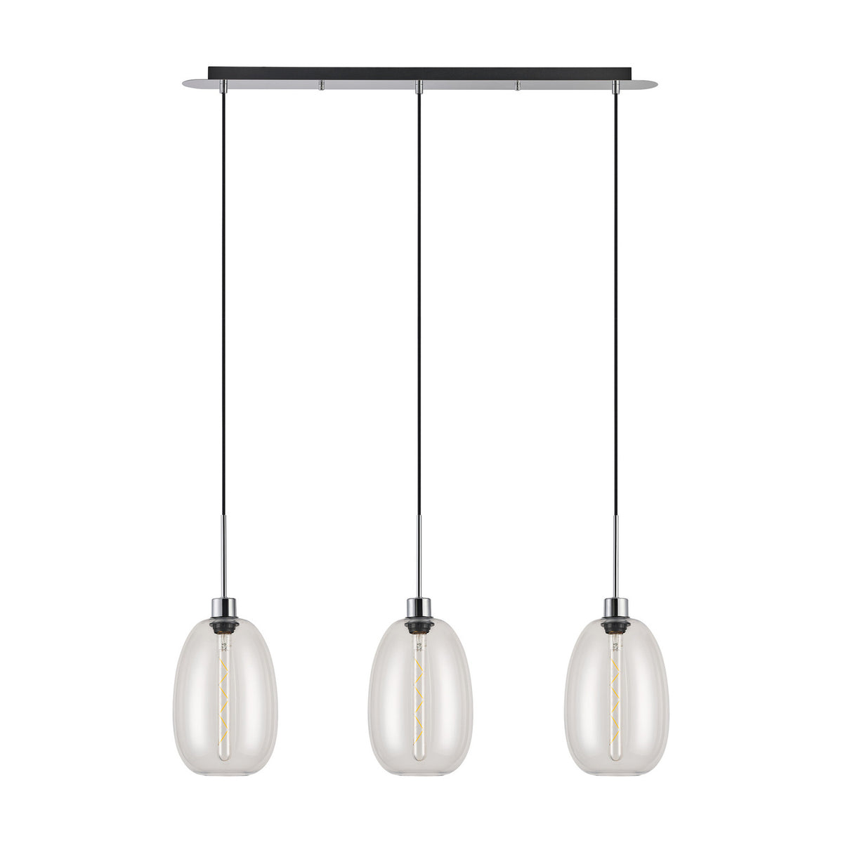 Lori 3 Light E27 Pendant Light 85cm Drop Clear - Polished Chrome