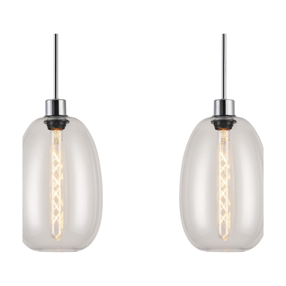 Lori 3 Light E27 Pendant Light 85cm Drop Clear - Polished Chrome