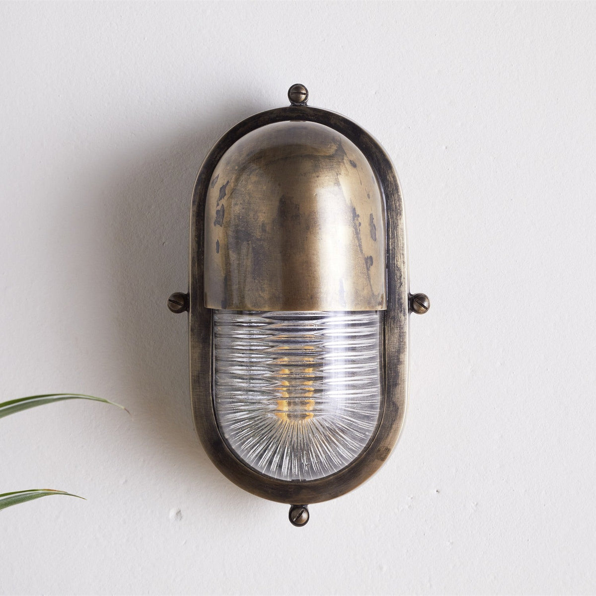 Denaya Ribbed Glass Outdoor Wall Light - Antique Brass
