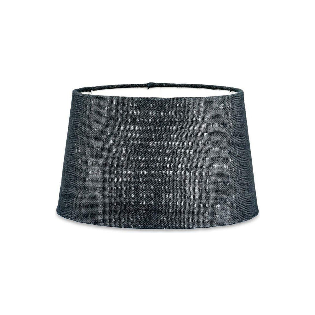 Dia Large Jute Lampshade in ink, a tapered drum shade in coarse dark blue-black jute with a pale inner lining, shown on a plain white background.