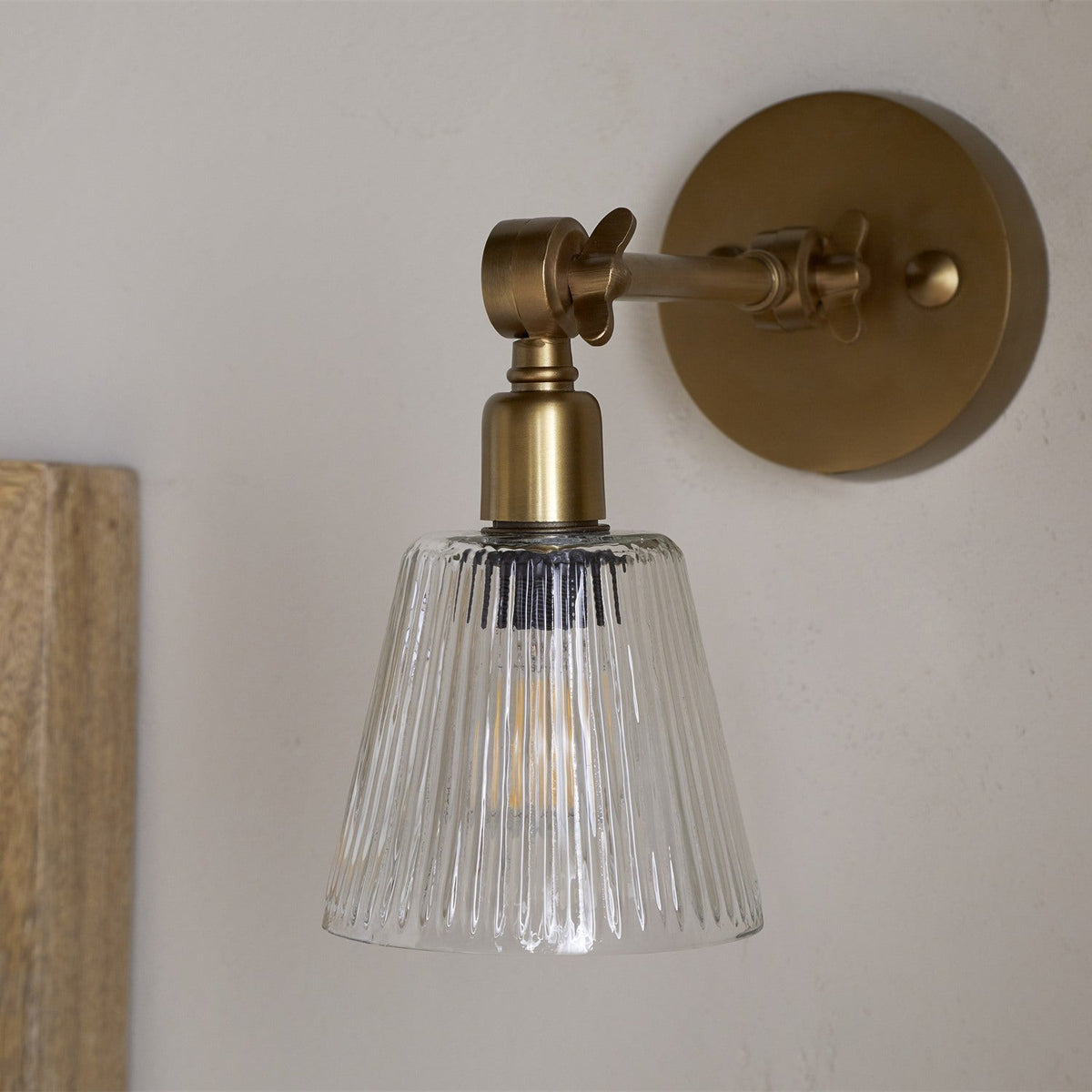 Davika Ribbed Glass Wall Light - Clear & Antique Brass