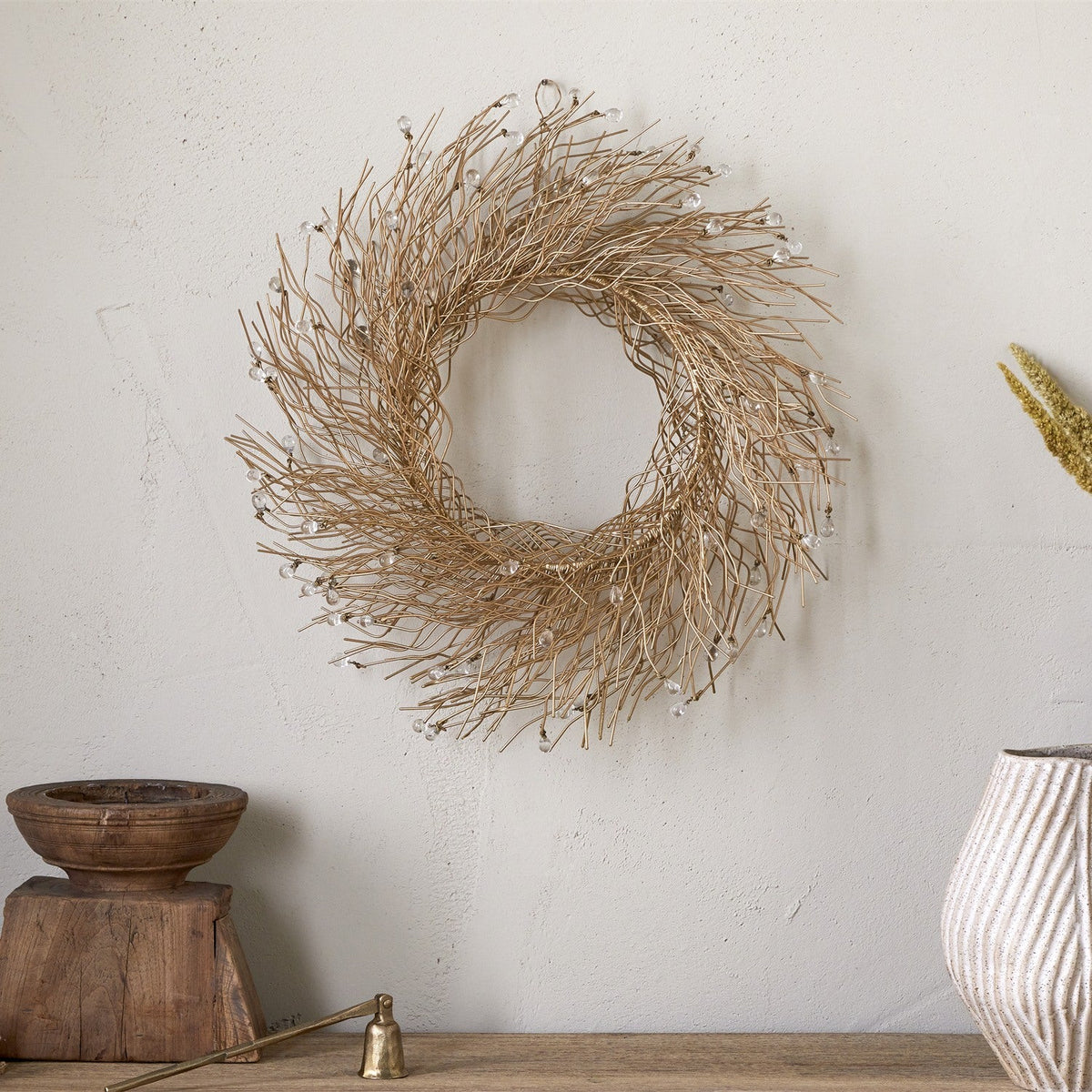 Danvi Christmas Glass Drop Wreath - Brass & Clear