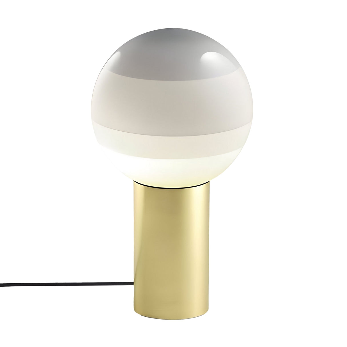The Dipping Table Lamp - Gold features a vibrant glass globe shade on a brushed brass base, set against a white background with its black power cord visible.