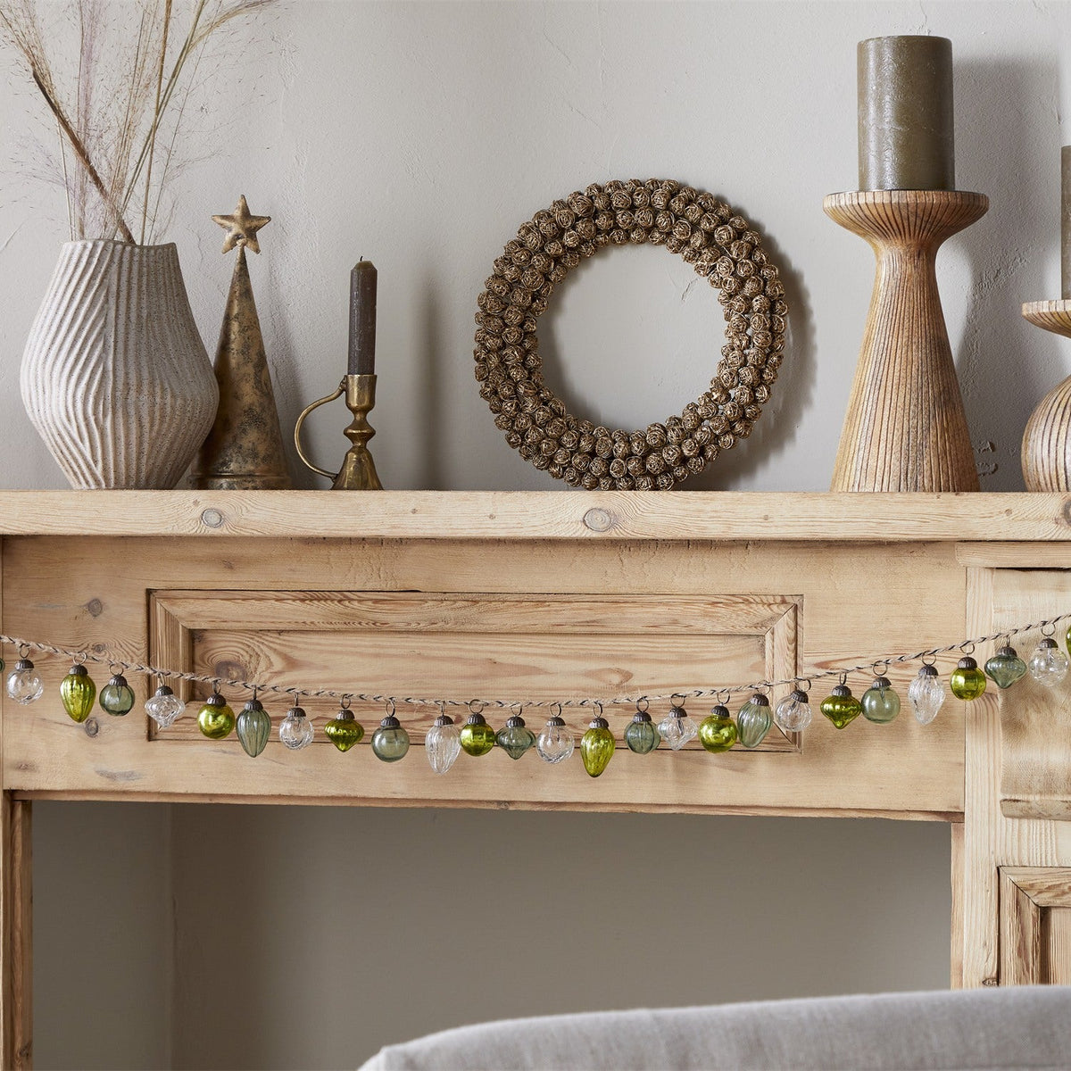 Ekiti 110cm Bauble Garland - Mixed Green & Clear