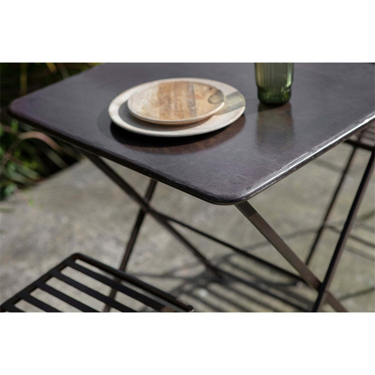 Ekete Small Iron Garden Table - Distressed Black & Brown