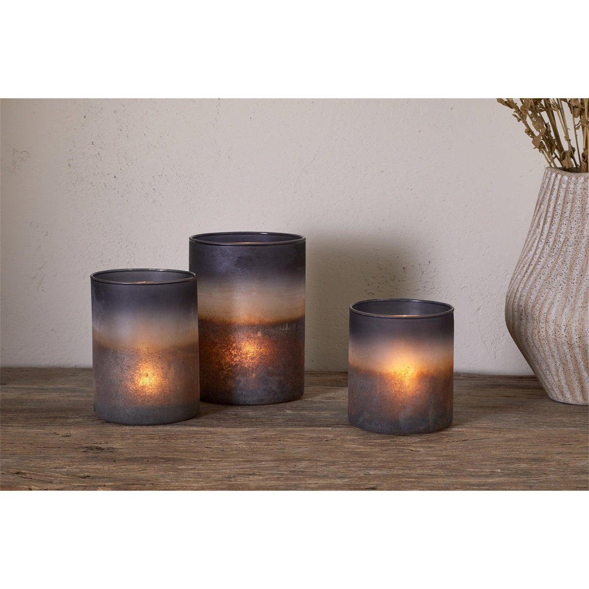 Etti Medium Glass Tealight Holder - Navy & Smoke