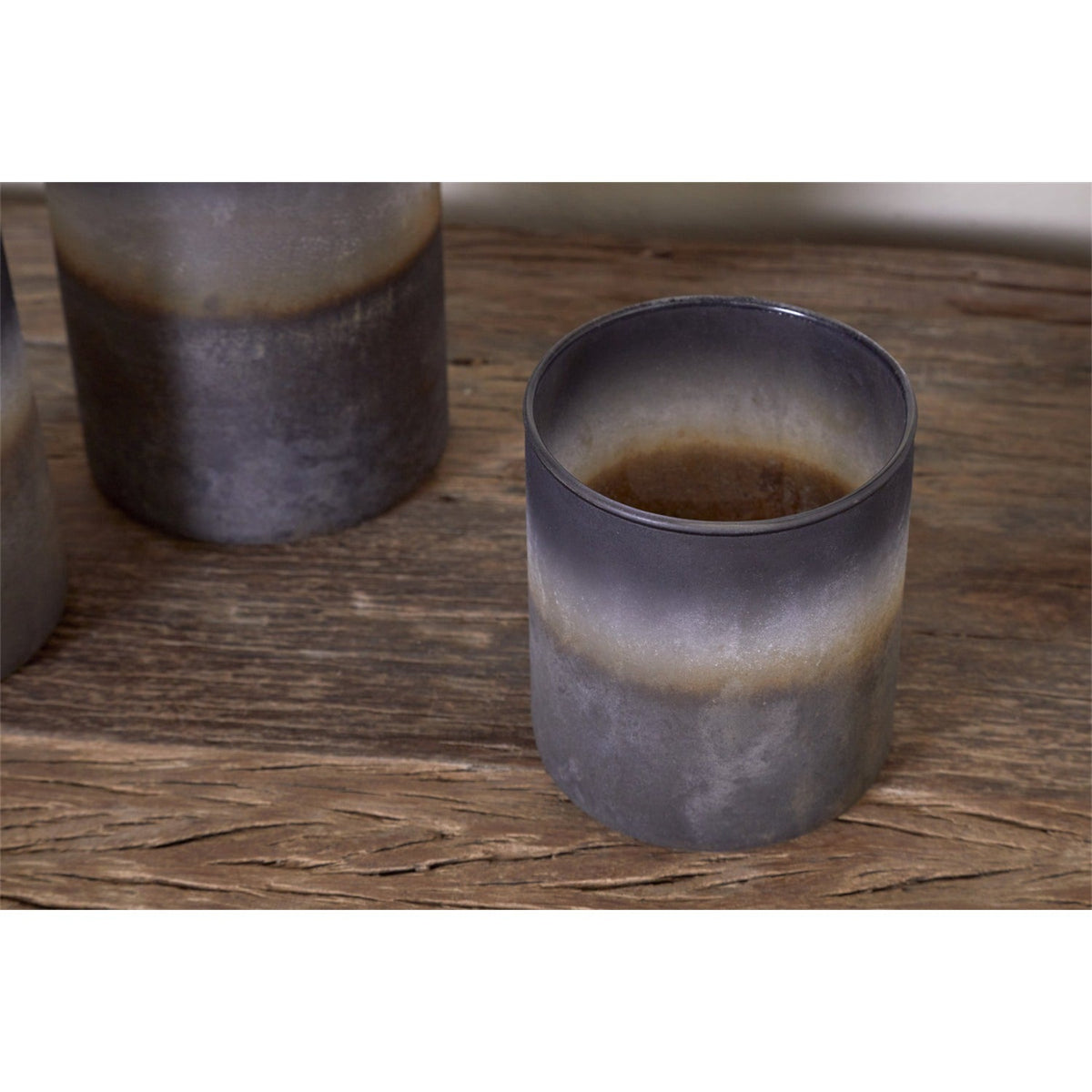 Etti Large Glass Tealight Holder - Navy & Smoke