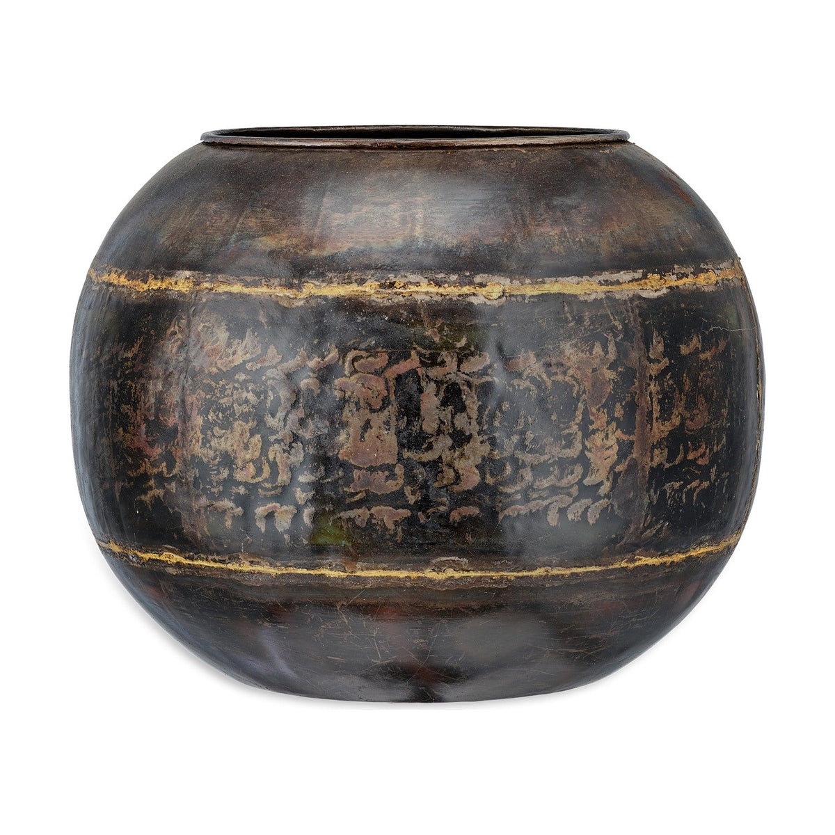 Endo Large Reclaimed Iron Globe Planter - Aged Black