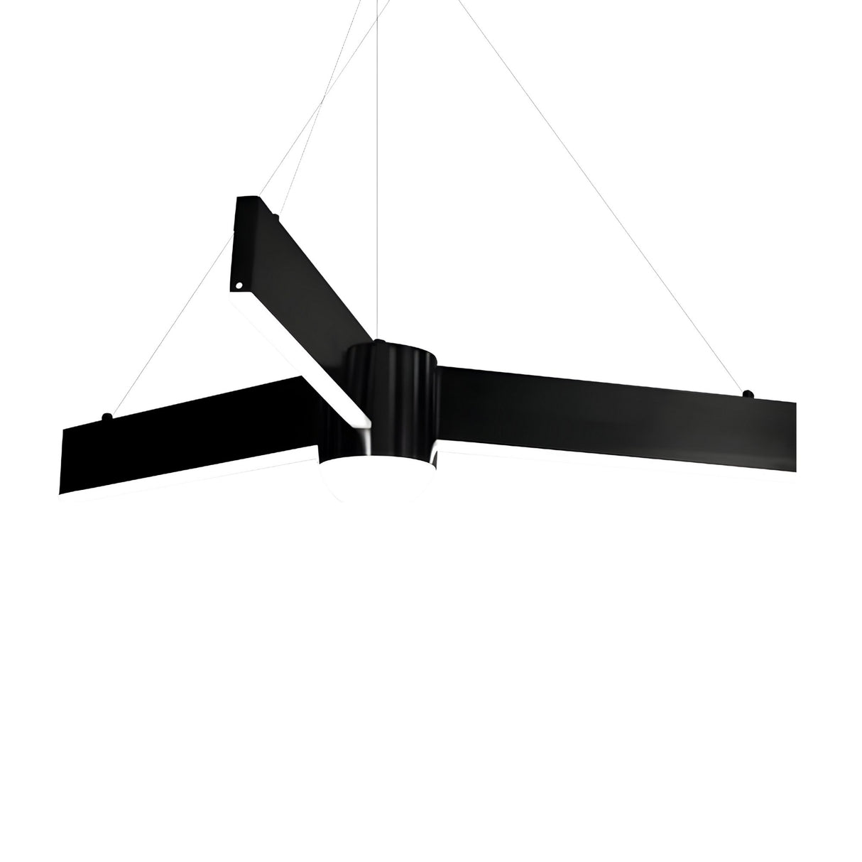 The Fritz LED Suspension Light - Black features a sleek, modern design with adjustable height and thin suspension wires, making it a stylish lighting fixture that complements any space against a white background.